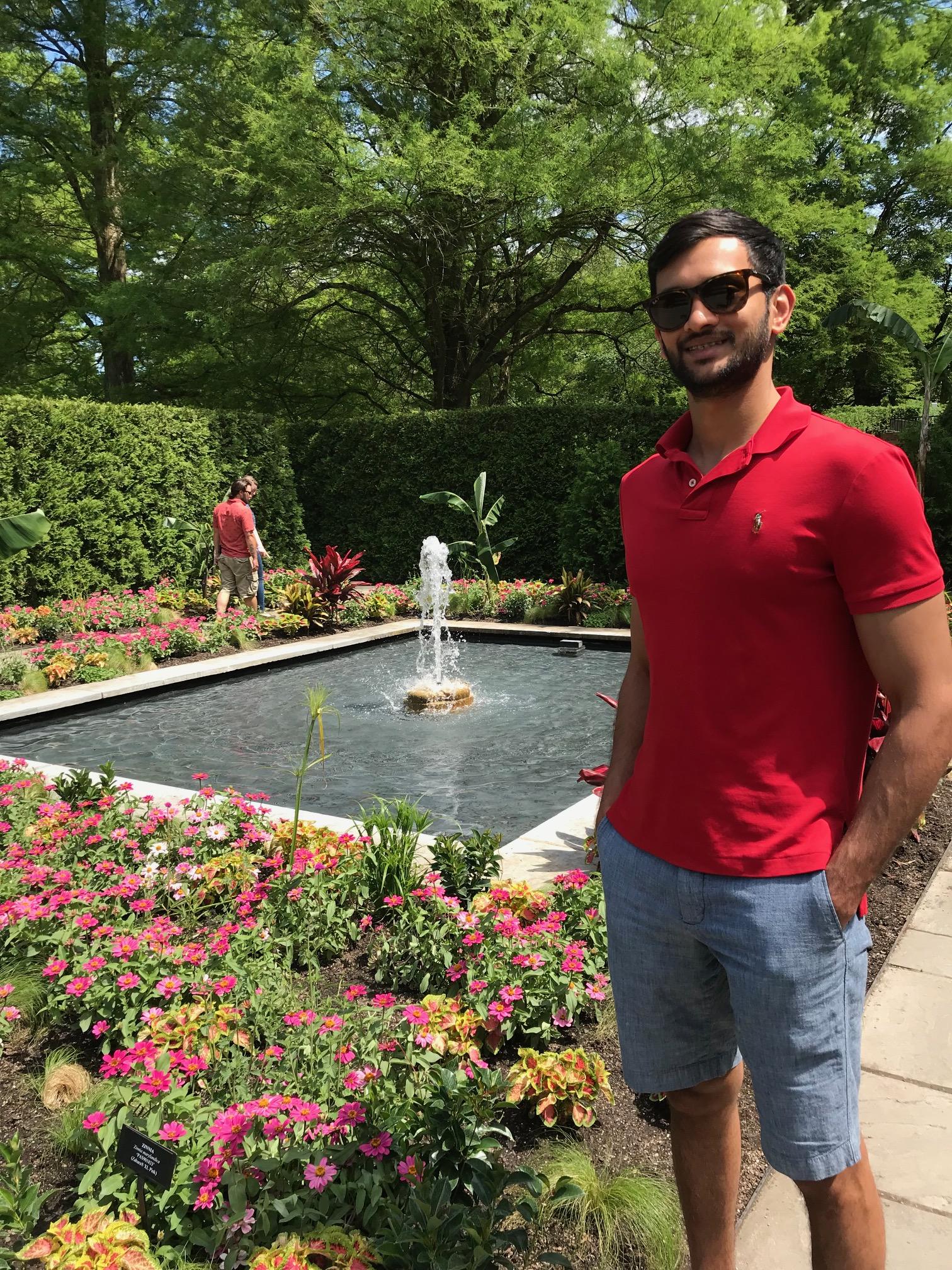 Milan Patel red polo garden fountain