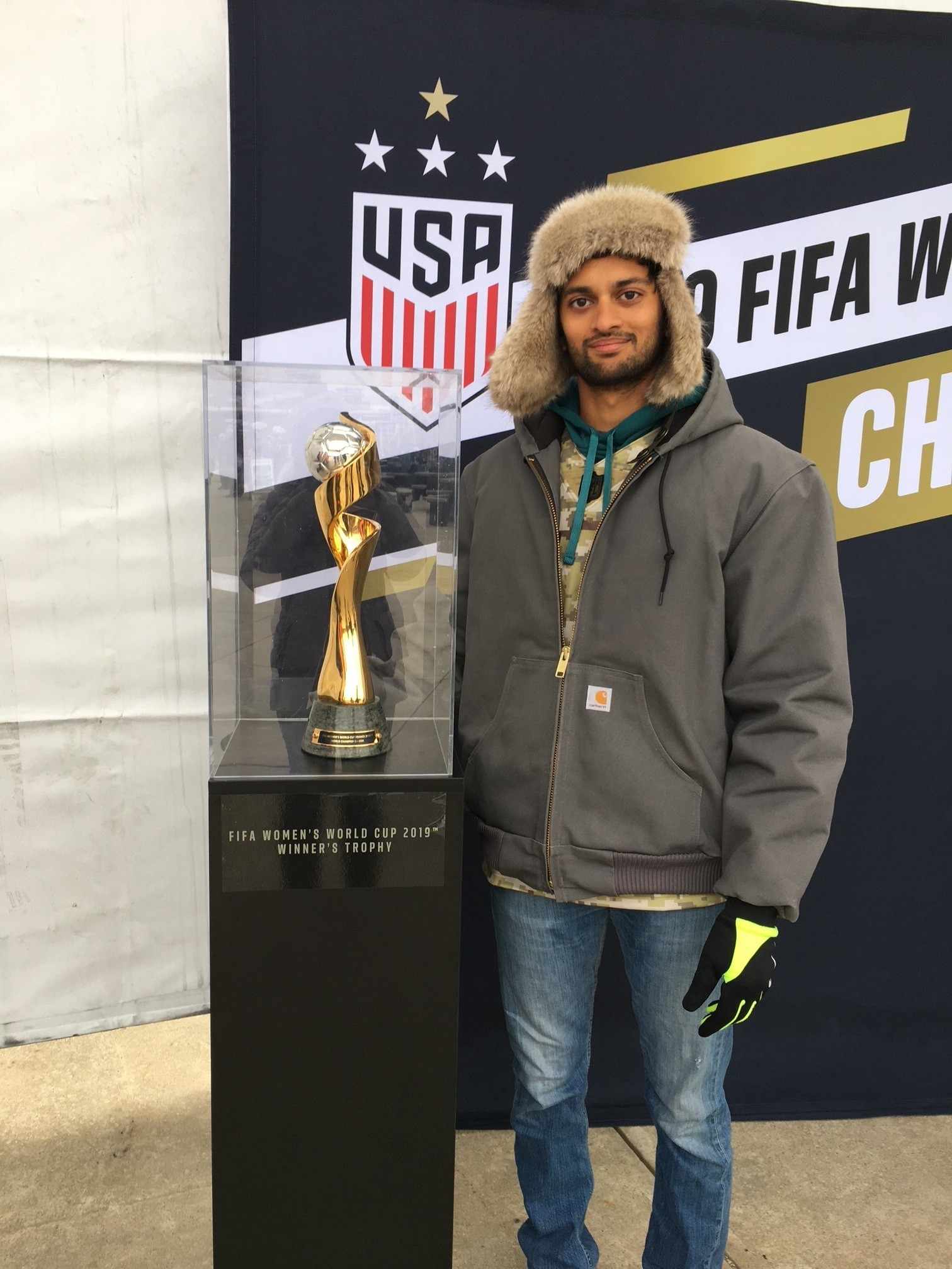 Milan Patel with FIFA Women's World Cup trophy